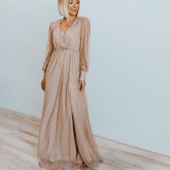 Baltic Born | Size XL | Champagne Abigail Sparkly Maxi Dress Bridesmaid Wedding - Picture 1 of 13